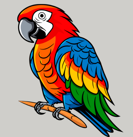 Colorful parrot illustration on a gray background
