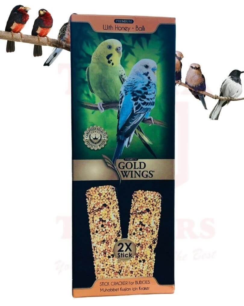 Gold Wings bird seed package with colorful birds on a branch