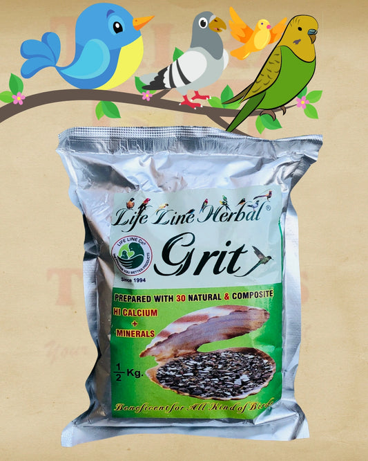 Life Line Herbal Grit 1/2kg pack enriched with calcium and minerals for all birds
