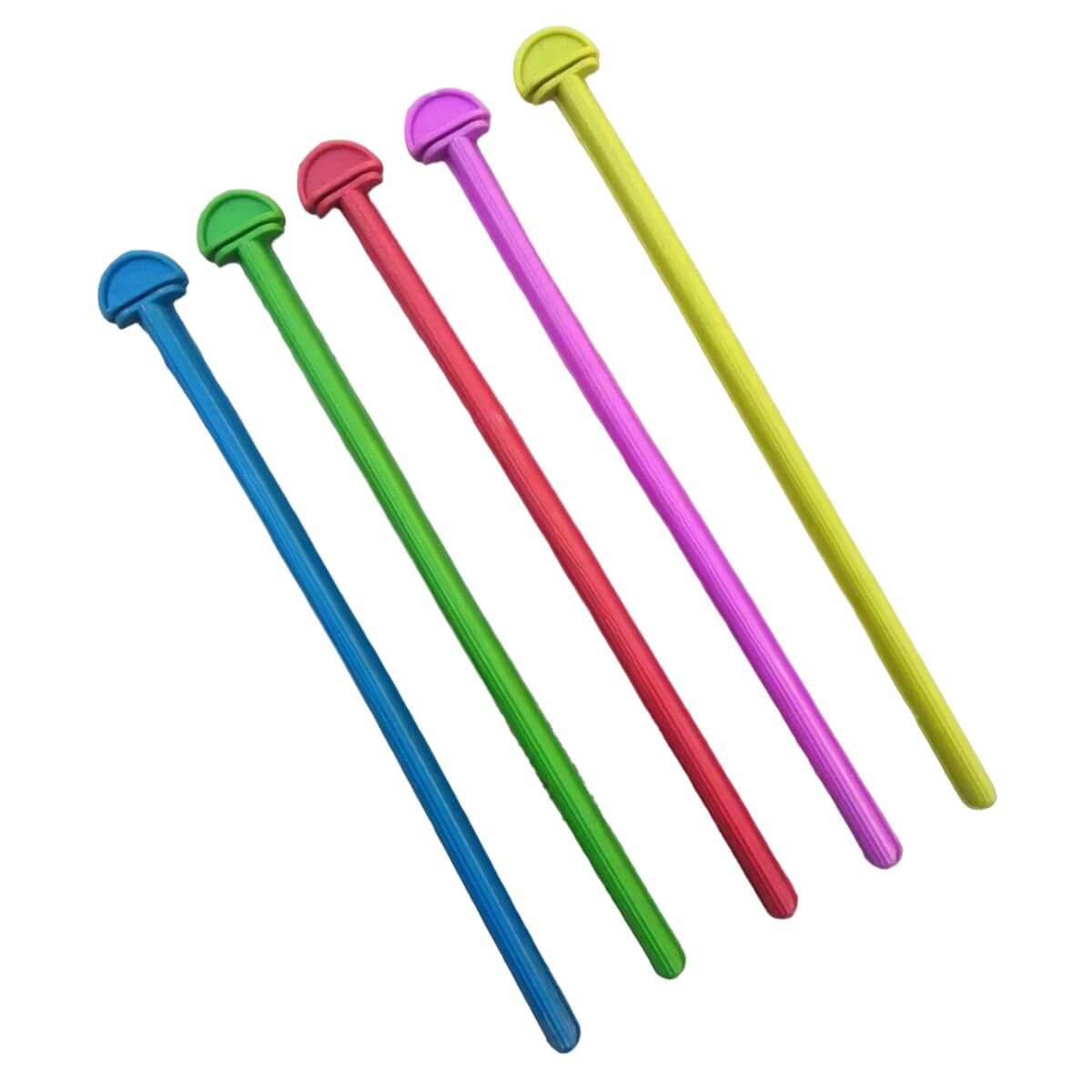 Set of five colorful plastic bird cage perch for parakeets, color in blue, green, red, pink, and yellow for comfort and style