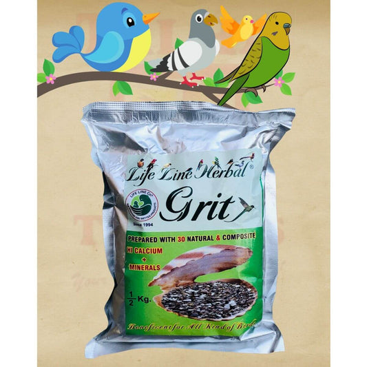 Life Line Herbal Grit 1/2kg pack enriched with calcium and minerals for all birds