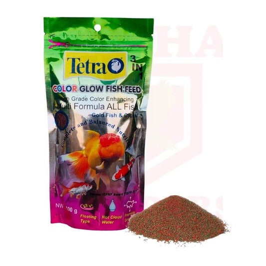 Tetra Color Glow Fish Feed packaging with fish on a white background
