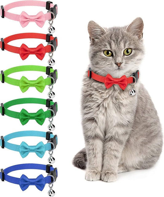 Adjustable cat collar with bow & bell – stylish and lightweight